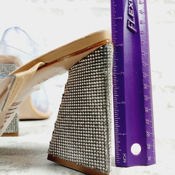 New Schutz Ariellen Vinyl Crystal Block Heel Square Toe Sandals O97 - Picture 9 of 15
